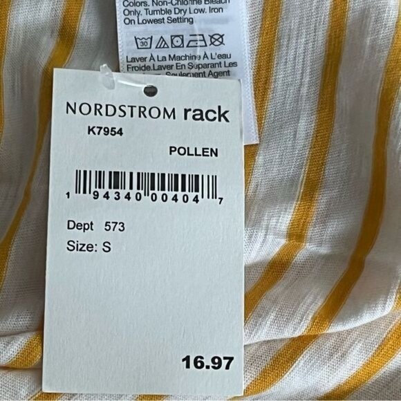 Madewell Gold and Cream Horizontal Stripe V Neck Tee Shirt Size S Style K7954 - Picture 7 of 8